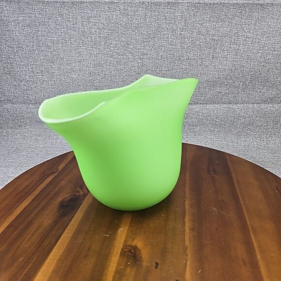 Pottery Barn Frosted Green glass fan vase 7.5” large Abstract Modern - Picture 4 of 12